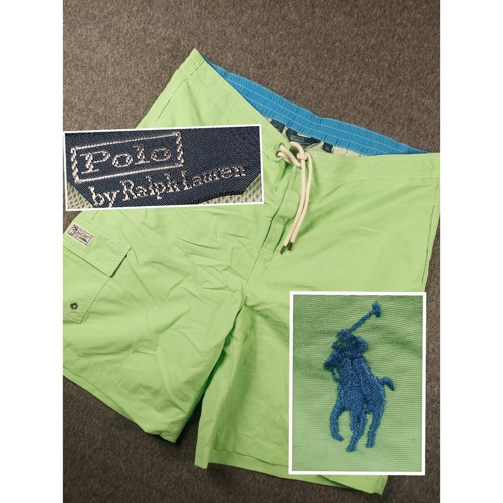 Polo Ralph Lauren Swim Trunks Men's XL Lime Green Lined Shorts 90's Vintage EUC